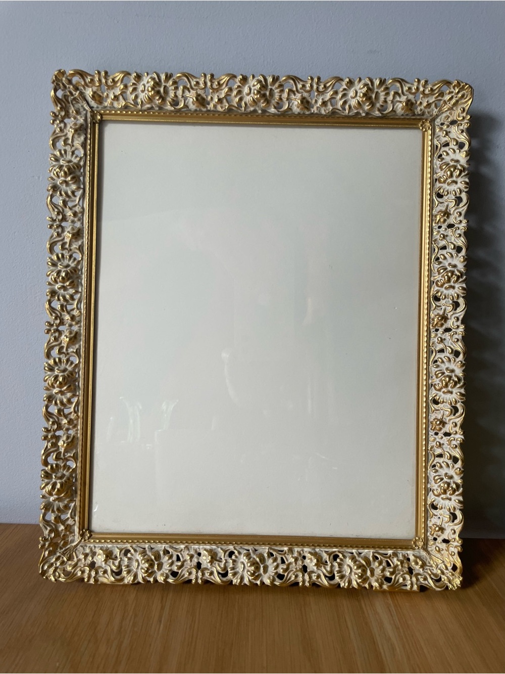 Vintage Hollywood Regency Gold and Cream Ornate Picture Frame Vanity Tray 8x10
